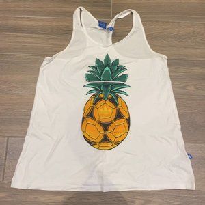 Adidas Women White Pineapple Graphic Sleeveless Tank Top with Size Medium